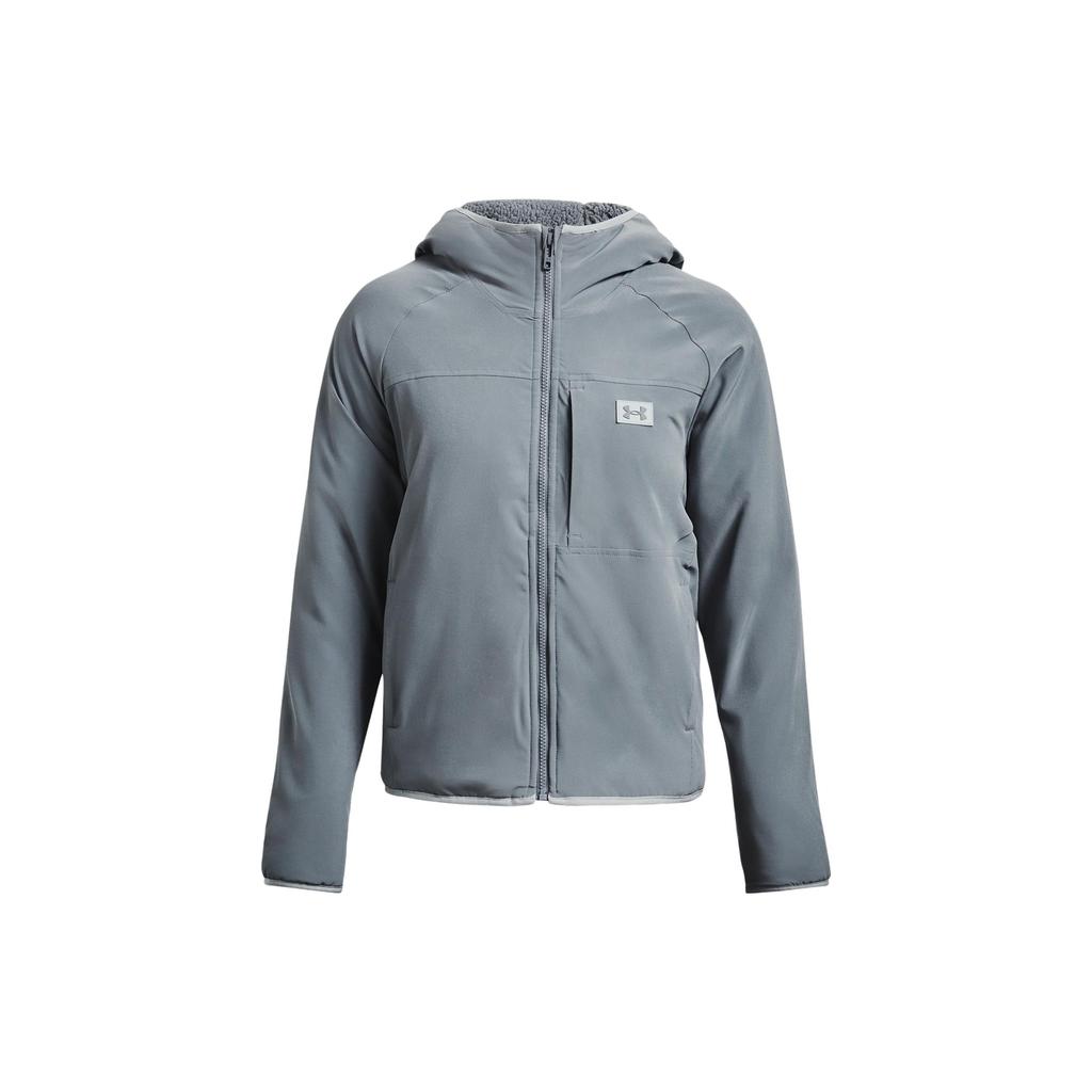 Under Armour UA Latitude Logo Print Fleece Hooded Long Sleeve Jacket Women Jackets Gray 1373289-002