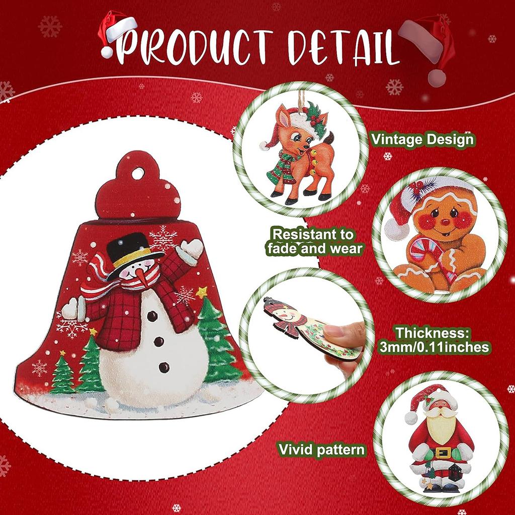 24-Piece Set of Christmas Hanging Ornaments, Wooden Crafts, Hanging Signs for Courtyard, Bar, Party Scene Decoration, Christmas Tree Decorations, 