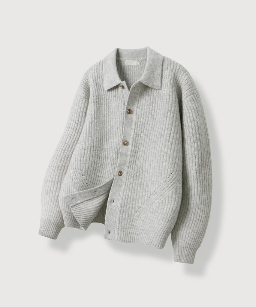 Mood Inside Heavy Hacci Collar Cardigan_White Melange