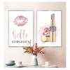 Posters and Prints Hello Gorgeous Sign Rose Gold Canvas Painting Girls Gifts Wall Art Decor Fashion Eyelashes Lipstick Makeup