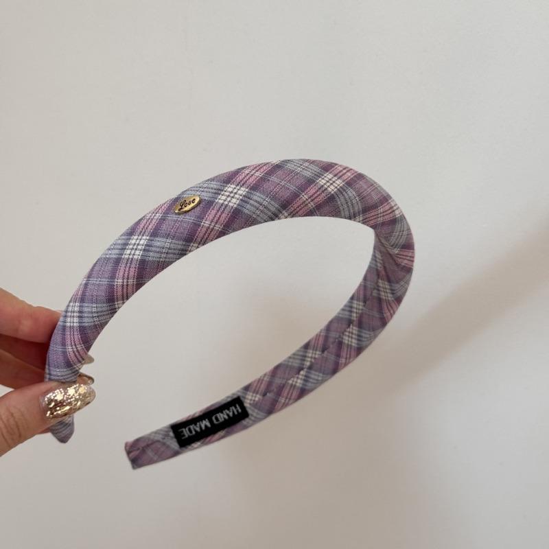 College Checkered Hairband, Sweet Oval-shaped Handmade, Girlie Feel, Soft Sponge, High Crown Headband