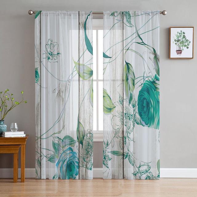 Romantyczny wiosenny kwiat przezroczysty woal zasłona akwarela kwiatowy tiulowe zasłony dekoracja okienna do kuchni/sypialni/salonu