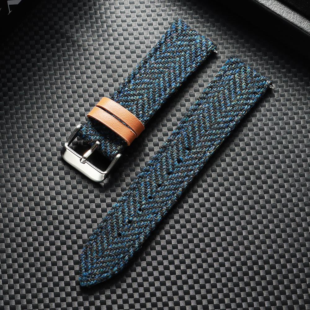 18mm 20mm 22mm Vintage Cowhide Tweed Nylon Strap Quick Release Weave Bracelet Smartwatch Watch Band for Omega for Seiko