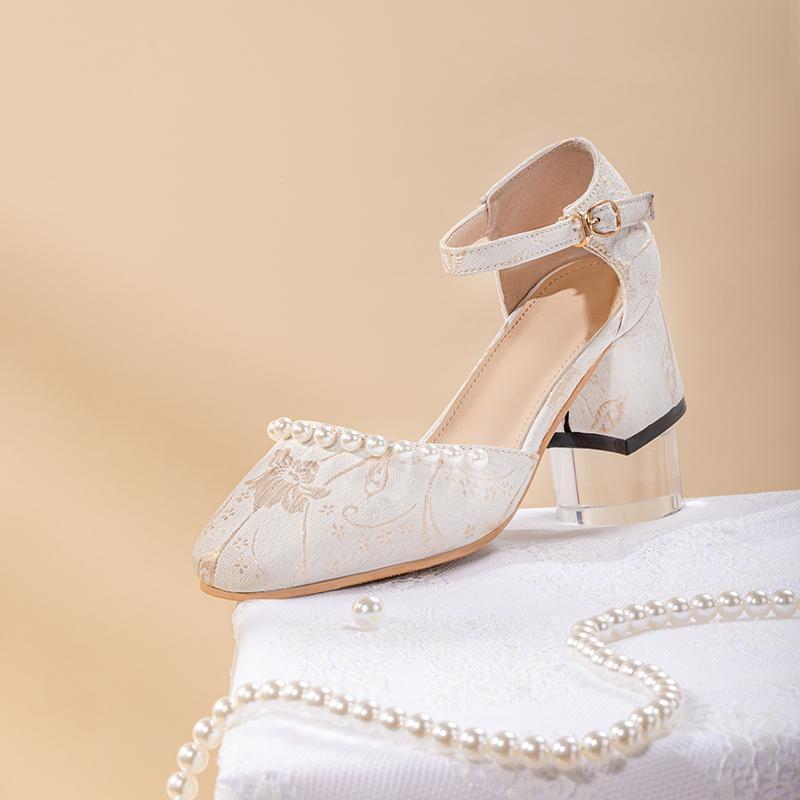 Mary Jane Women's Hanfu Single Shoes 2025 New Summer Pearl Retro Daily Mix and Match Not Tired Feet Antique High Heels