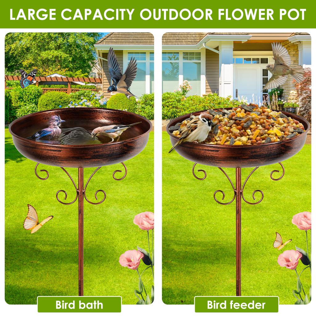 Bird Bath for Garden Metal Standing Bird Bath Feeder Bowls with 5 Prongs Stakes Easy to Install for Patio Outside Yard Decor