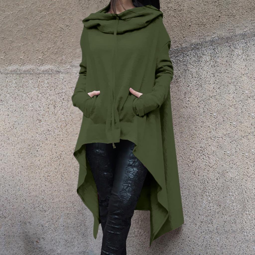 Women's Loose And Comfortable Pile Neck Long Sleeved Solid Color Long Hoodie