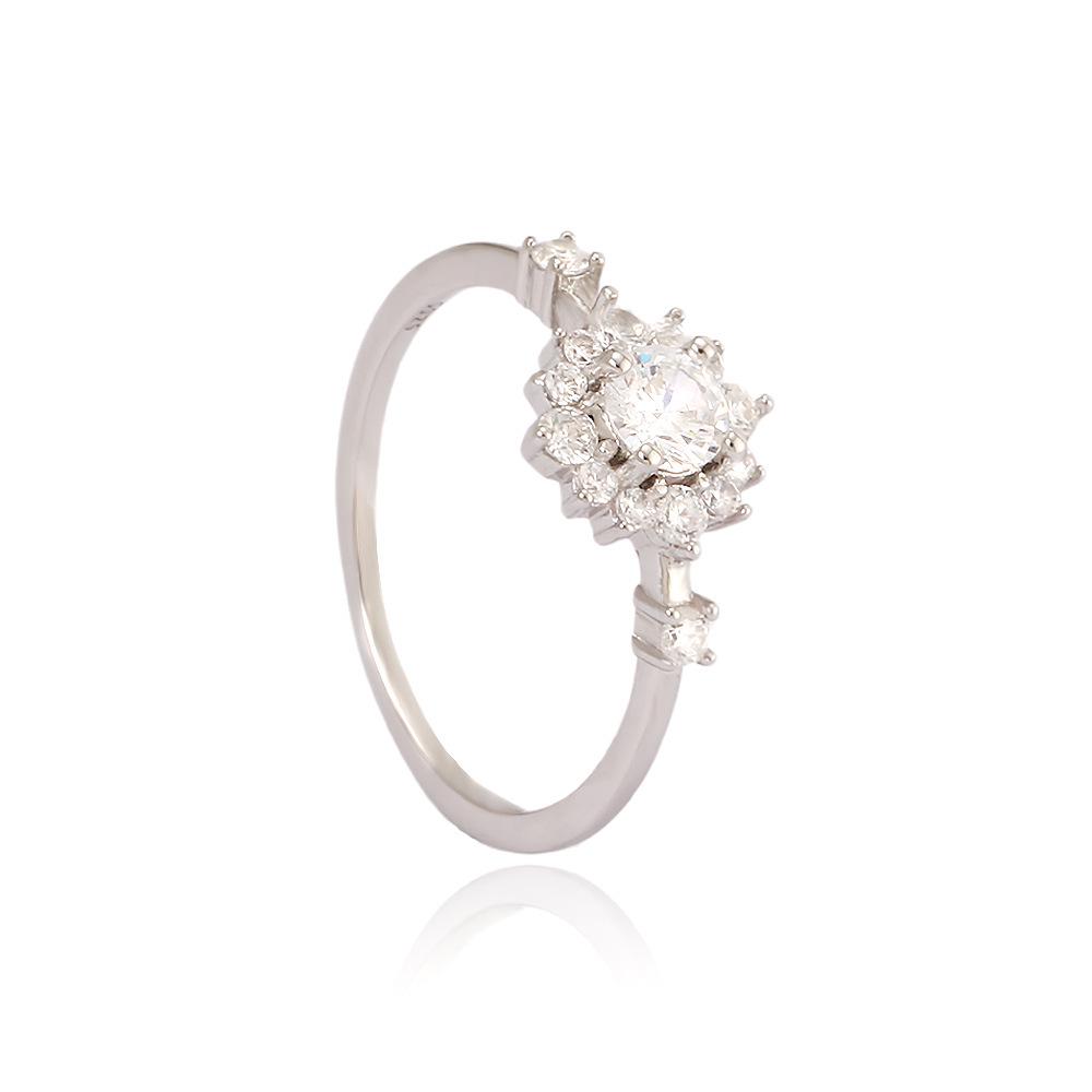 S925 Sterling Silver Zirconia Floral Wedding Proposal Ring Size 6 платиновый