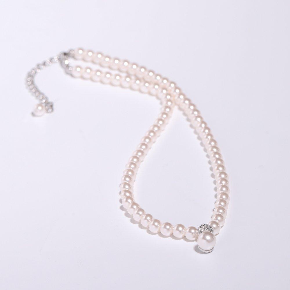 8mm Pearl Silver Ball 6mm Pearl Necklace Ec358N