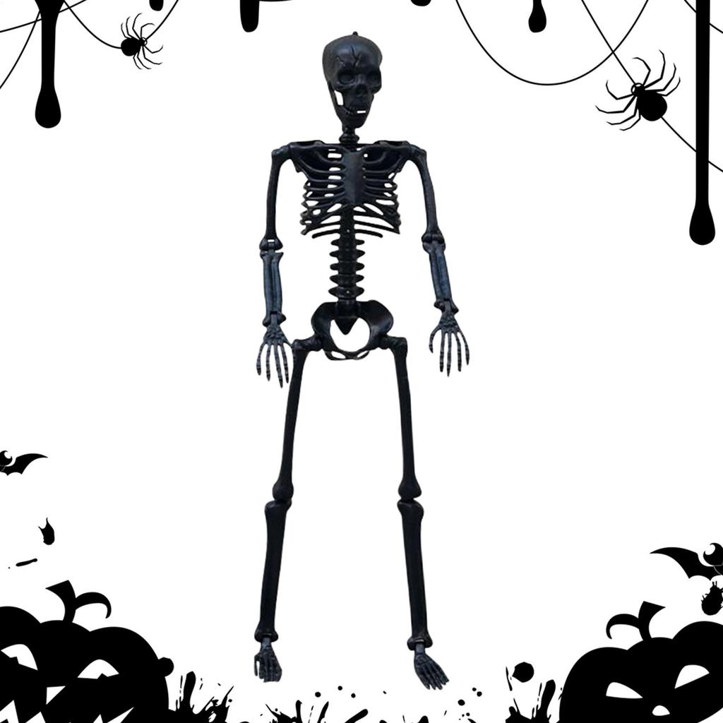 Removable Joint Plastic Skeleton 35.4-inch Posing Halloween Black Skeleton Model Gothic Graveyard Haunted House Props