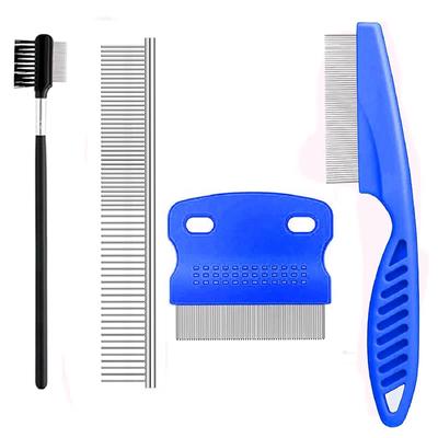 4 Piece Pet Grooming Kit for Small Long and Short Hair Dogs, Cats and Puppies, Dog and Cat Flea Comb, Tear Stain Removal Comb, W