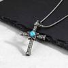 Vintage Men Cross Necklace,Stainless Steel Blue Natural Stone Pendant,Birthday Party Father Jewelry Gift