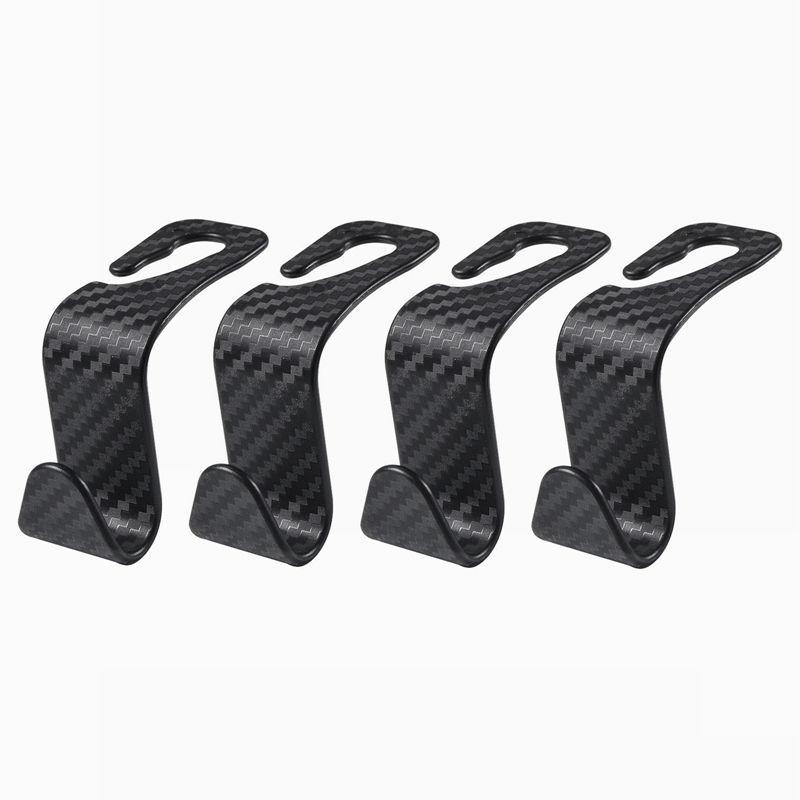 4Pcs Car Seat Headrest Hook for Auto Hidden Hook Back Seat Organizer Hanger Storage Holder Car Carbon Fiber Hooks for Purse Bags