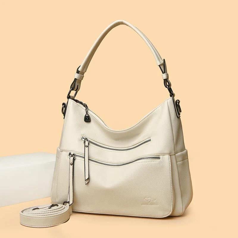 Women Bags Quality Soft Leather Totes Multiple Pockets Casual Shoulder Shopping Bags Fashion Ladies Handbags