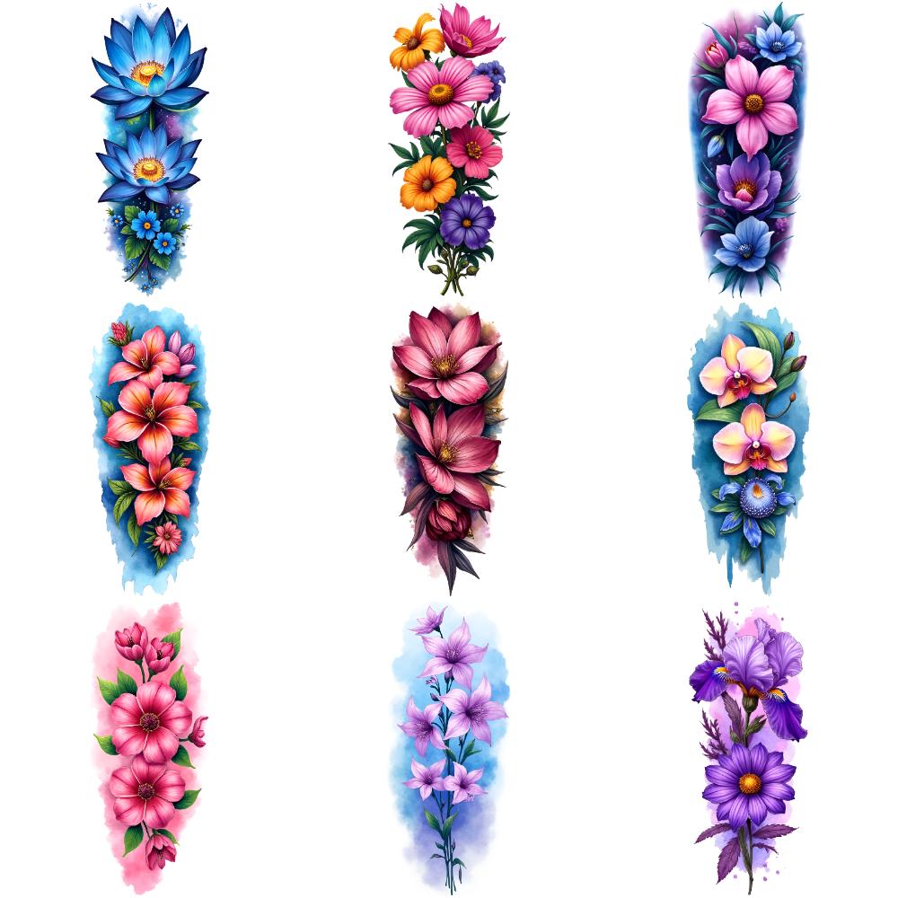 9 Stück Blumen Temporäre Tattoos für Männer Frauen Pflanze Narzisse Rose Pfingstrose Fake Tattoo Aufkleber Wasserdicht Körper Arm Tattoo Aufkleber