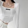 Sweet & Spicy Women's Long Sleeve Fishbone Drawstring Square Neck Top