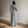 Cross-border European and American women's clothing, light blue floral lapel tie-up waist dress, retro ruffle edge dress