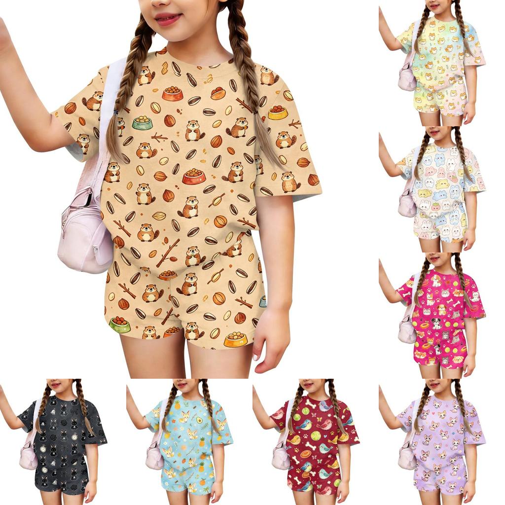 Kids Casual Short Sleeve Top and Shorts Set Animal Print Lightweight Summer Outfit Soft Fabric Comfortable Fit