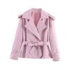 Women's Western-style Solid Color Belted Short Jacket Trench Coat Outerwear