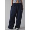 Women's Elastic Waist Straight Leg Long Pants Embroidered Loose Fit Casual Trousers