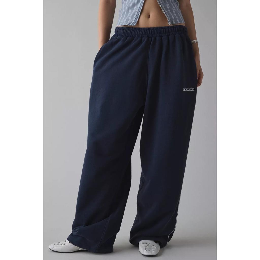 Women's Elastic Waist Straight Leg Long Pants Embroidered Loose Fit Casual Trousers