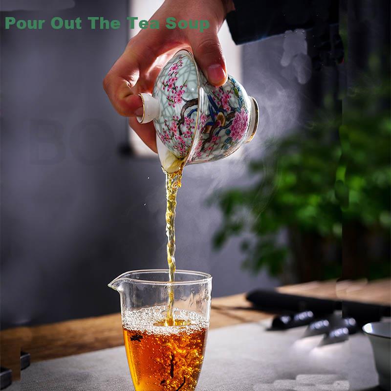 BORREY Chinese Ceramic Magpie Gaiwan Tea Set Kung Fu Tea White Porcelain Gai Wan Outline In Saucer Teaware Ceremony Dish Tea Cup