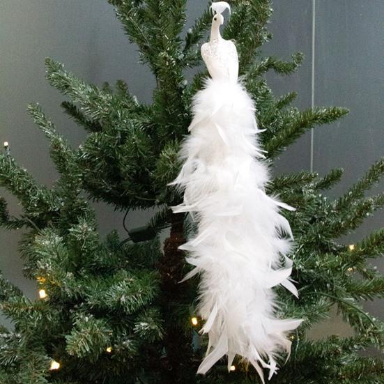 16in White Peacock Tree Topper Artificial Long Tail Glitter Peacock Clip Ornaments Faux Simulation Feathered Peacock for Christmas Tree Decor