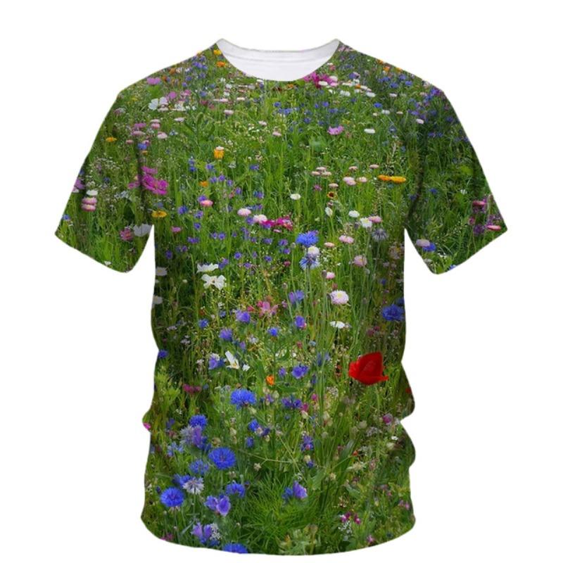 Flower Floral T-Shirts Plant Graphic 3D Print Men Women Beach Short Sleeve T Shirt Oversized Harajuku Tees Tops Kids Clothing