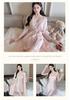 Women's Summer Lace Trim Ice Silk Pajama Set with Built-in Bra