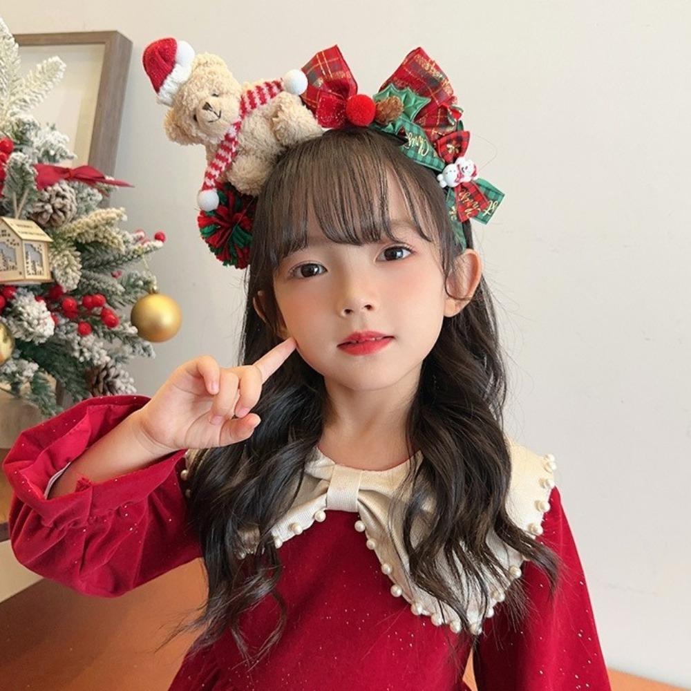 Bear Children Headwear Fluffy Plush Bow Hair Accessories Cute Christmas Headband  Christmas Gifts