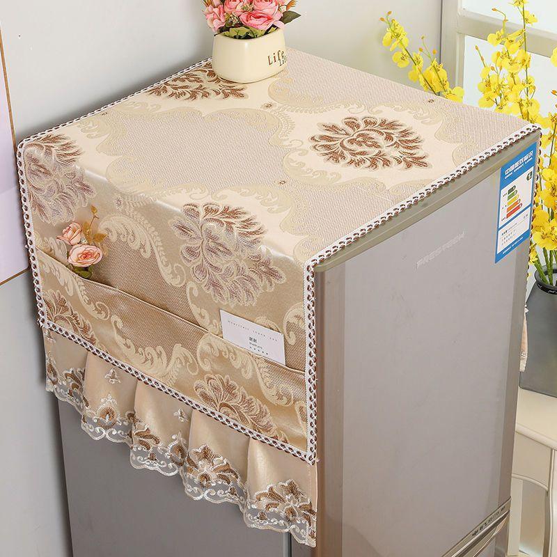 Rural Style Refrigerator Dust Cover with Lace Embroidery Patterns Anti Dust and Anti Stain Universal Size Double Door Refrigerator Decorative Cover