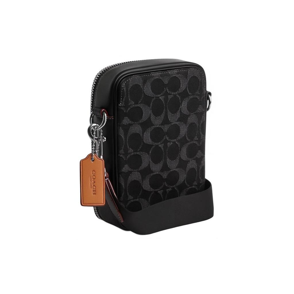 Coach Stanton 12 Classic Logo Zipper Closure Fabric With Leather Mini Crossbody Bag Unisex crossbody bag Black CO946-SVBK