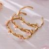 18K Gold-Plated Stainless Steel Zirconia Flower C-Shaped Open Bangle