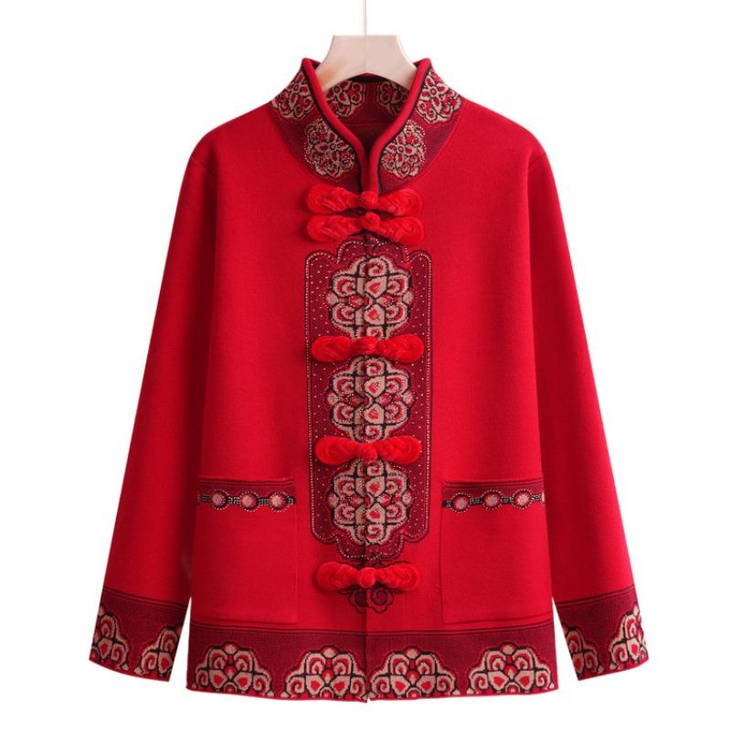 Mother's natal spring clothes, red sweater, the elderly lady in the coat, spring and autumn old lady knitted top
