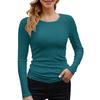 Camiseta Básica de Manga Larga para Mujer, Cuello Redondo, Canalé, Color Liso