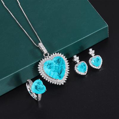 Jewelry Copper Gold Plated Retro Necklace Women'S Simulation Paraiba Heart Diamond Set 20 * 20