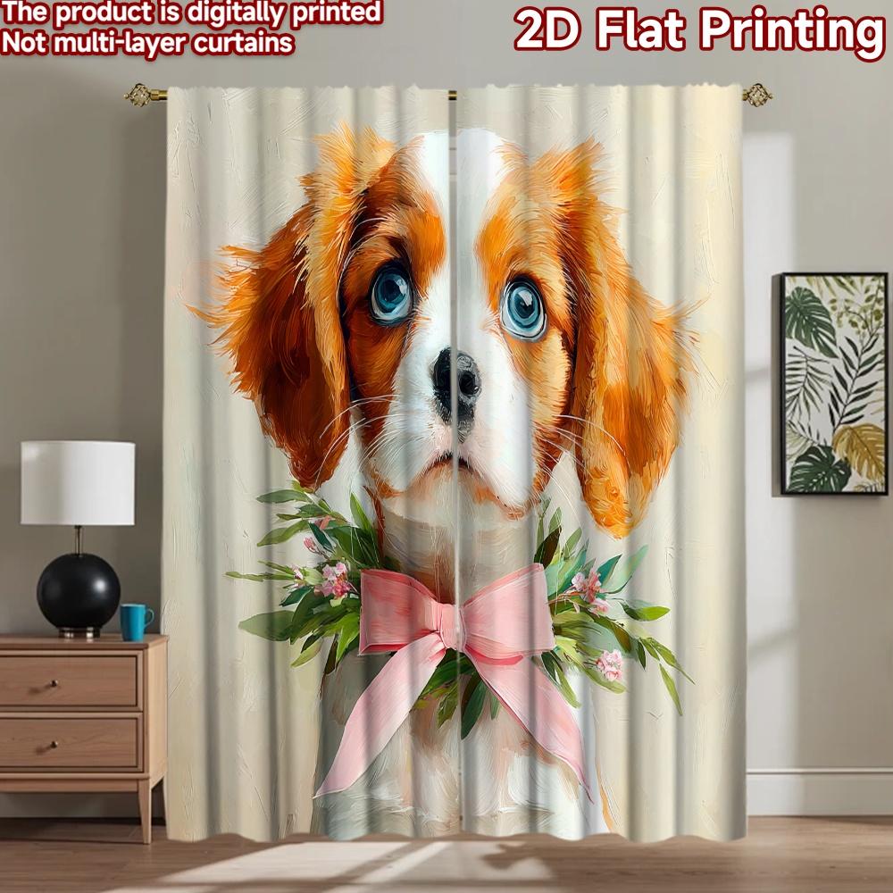 2D flat printing 2pcs Party Curtains Cute Dog Bow Tie Digital Printed Polyester Drapes Seasonal Party & Holiday Decor for Home
