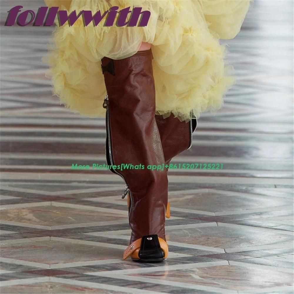 Fashion Patchwork Runway Winter Woman Booties Wedges Knee High Side Zipper Fashion Modern Newest 2025 Shoes Hot Sale Mixed Colors