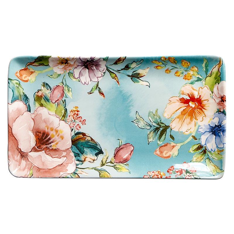 Floral Ceramic Dinner Underglaze Rectangular 12-inch Large Soup Household Set