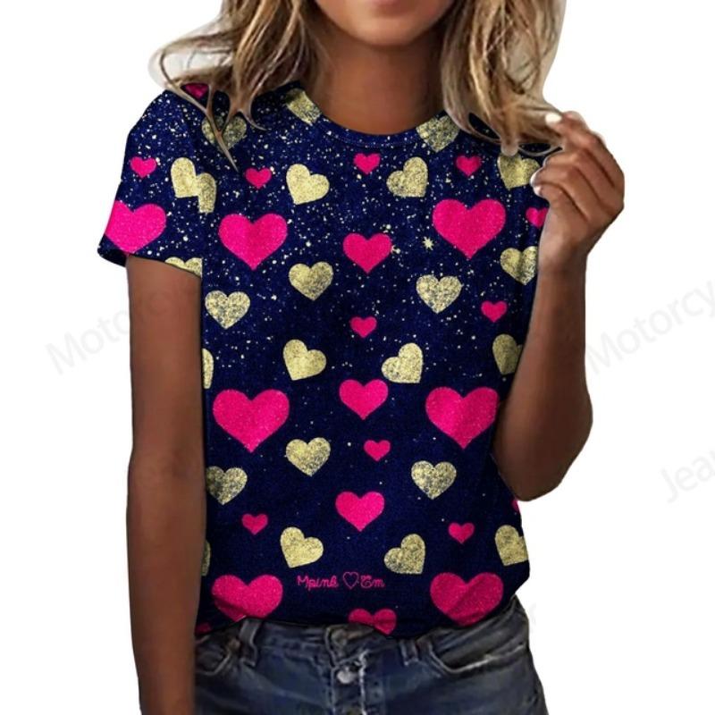 Summer Women T shirt 3d Love Heart Pattern Print T-shirt Women Fashion Crew Neck Short Sleeve Graphic Tshirt Lady Tops Tees New