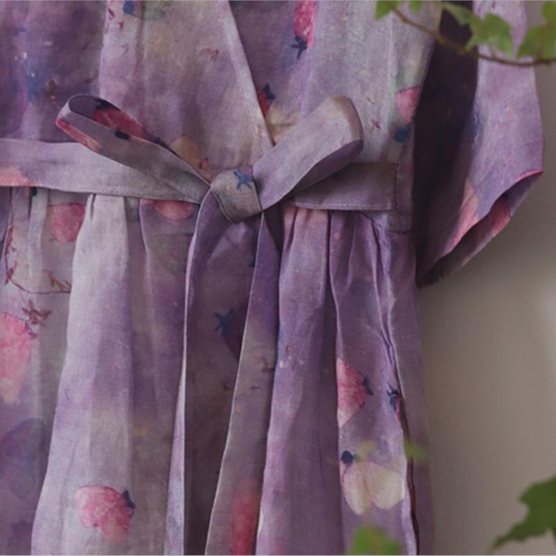 Johnature Woman Spring Fashion Casual V-Neck Chinese Style Dress Niche Vintage Style Print Dress