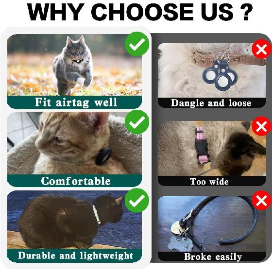 Airtag Cat Collar Breakaway, Reflective Kitten Collar with Apple Air Tag Holder and Bell for Girl Boy Cats, 0.4 Inches in Width and