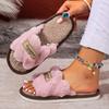 Fashion 2025 New Cross Fur Slippers Female Winter Outdoor Sexy Slippers Women Sweet Soft Plush Flat Shoes House Fluffy Band Slides Women