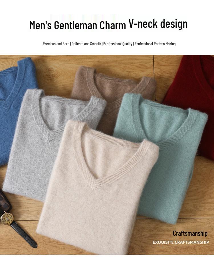 Men's Luxury Cashmere Knit V-Neck Sweater - Autumn/Winter Collection