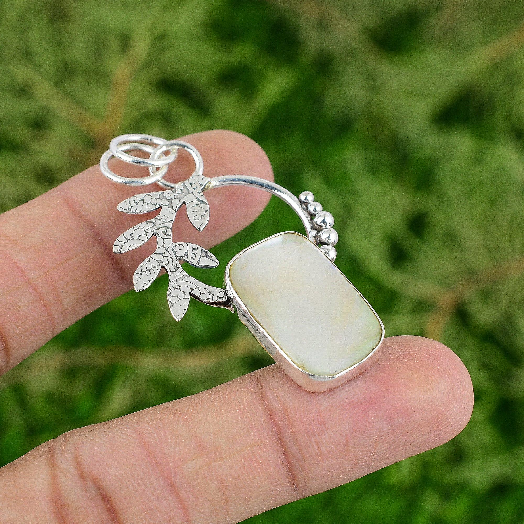 

Radiant Mother Of Pearl Stone Sister Bezel Boho Pendant Jewelry Sterling Silver
