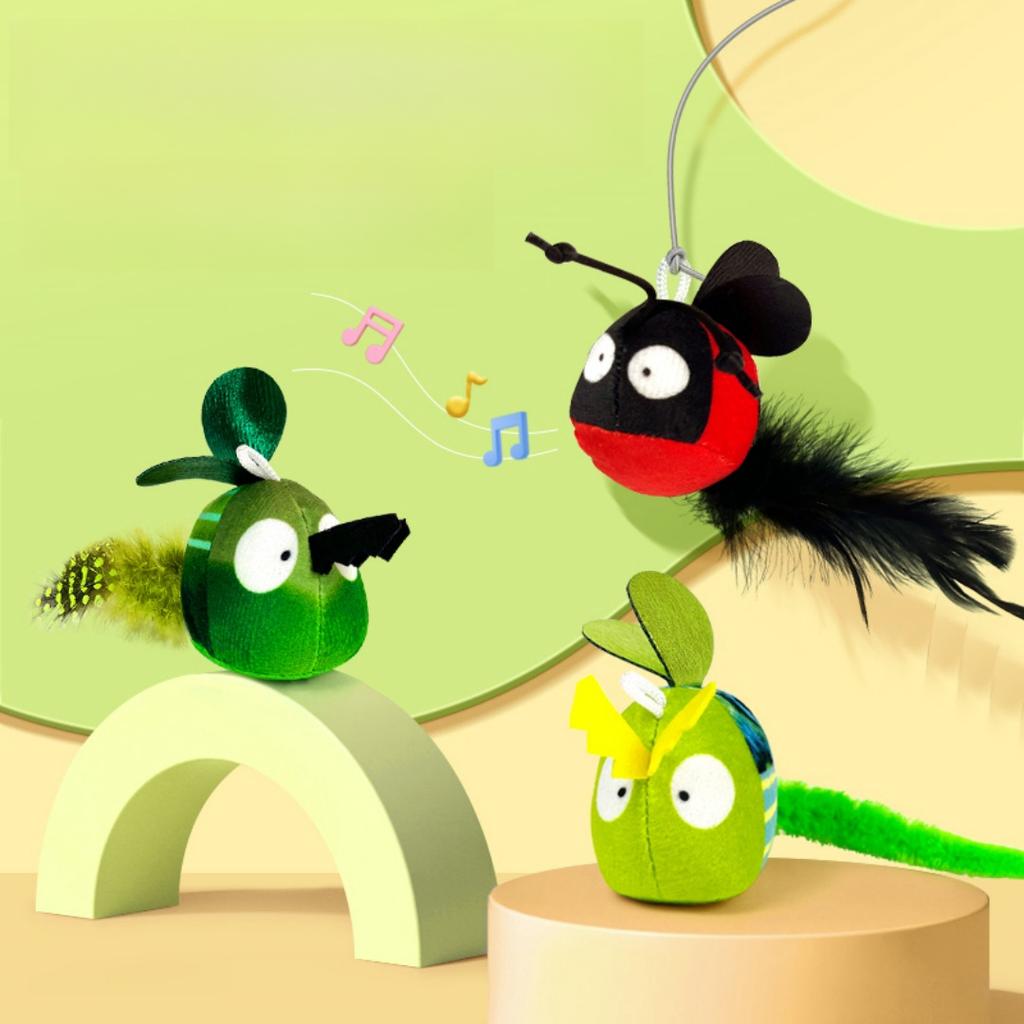 Pet Plush Sounding Toy Hanging Plush Ball Simulation Insect Creative Cat Toy Bite-resistant