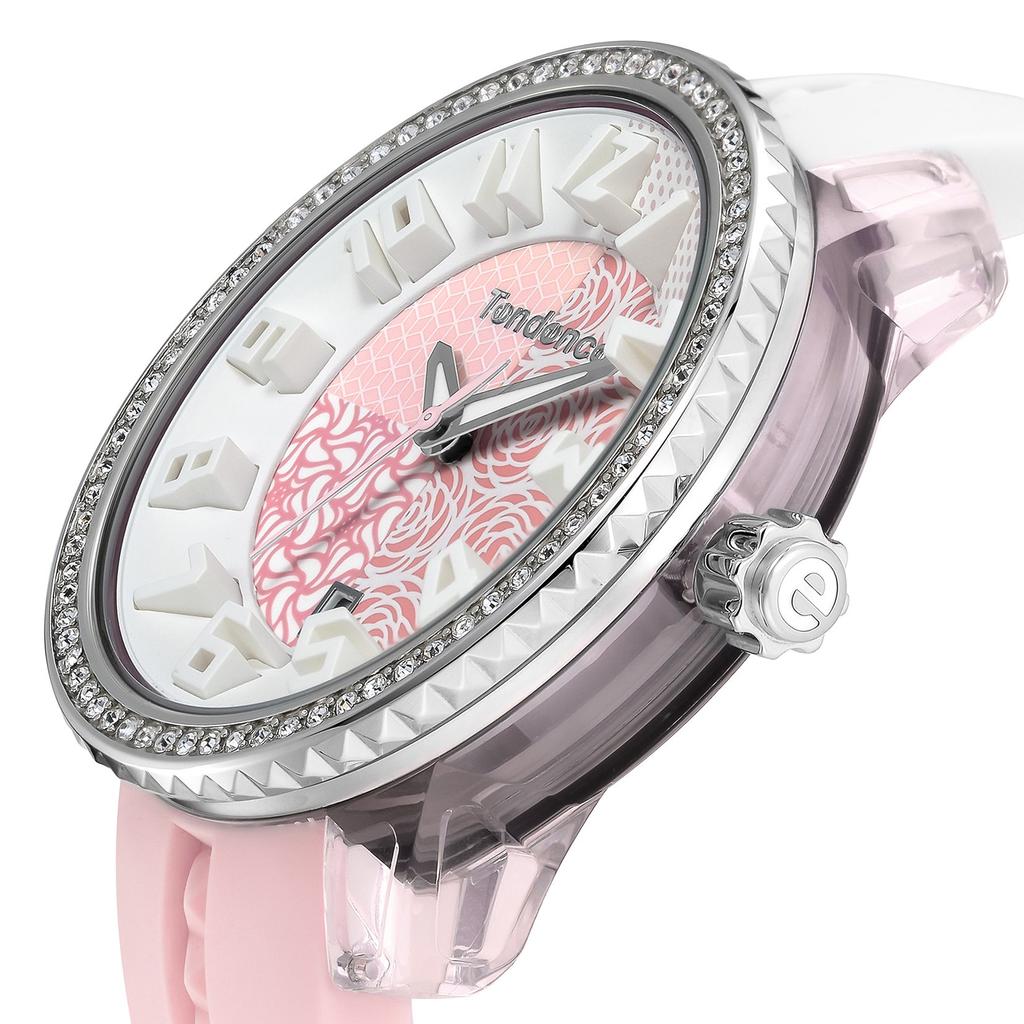 TENDENCE CRAZY Medium White/Pink Dial Stainless Steel Mineral Glass Quartz 42.5MM Watch TY930065 Women's white