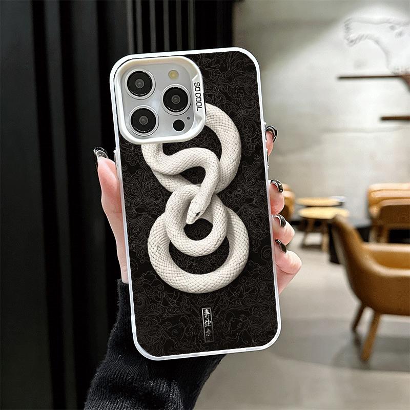 Schwarze Schlangen-Doodle Stoßfeste Handyhülle für iPhone 17 Air 16 16E 15 Pro Max 14 Plus 13 Mini 12 Rückseite Anti-Fall Fundas