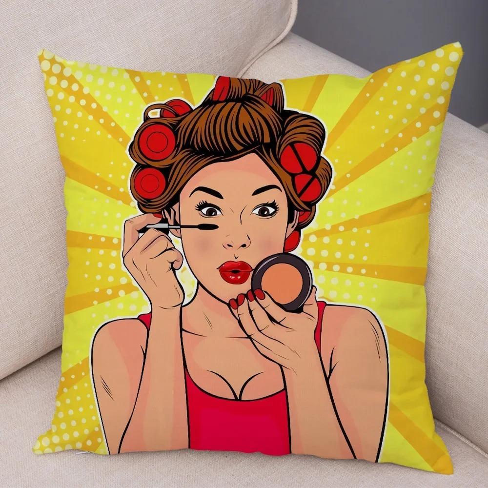 Home Decor Pop Art Style Women With Money Pillow Pattern Cushion Cover Suitable For Sofa Bedroom Car Pillow Cover