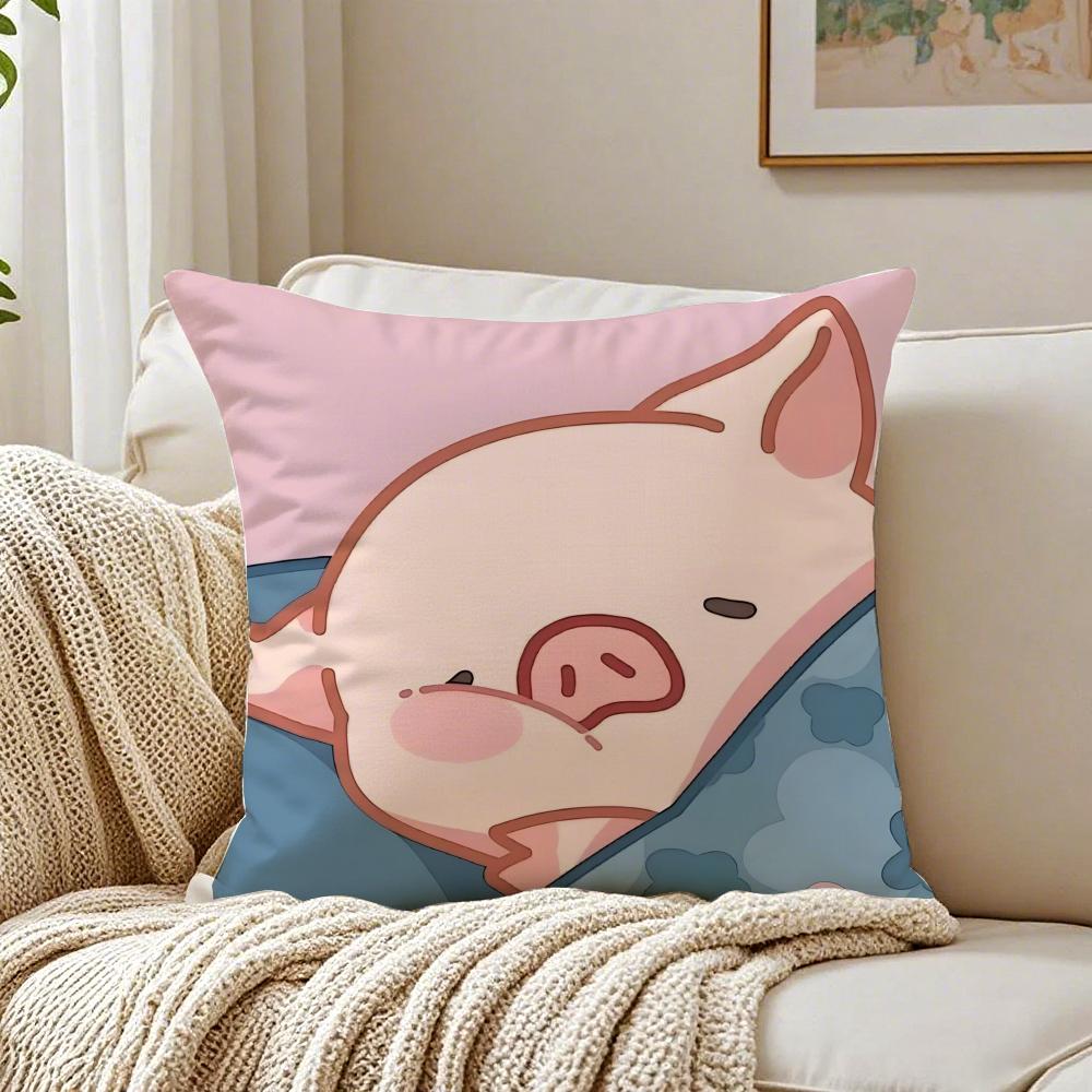 Cartoon LLuLu the Piggy Pink Cushion Cover Linen Pillowcase Soft for Sofa Bed Home Room Decor