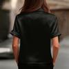 Damenmode Farbe Revers Knopf Kurzarm Temperament Pullover Shirt T-Shirt Top